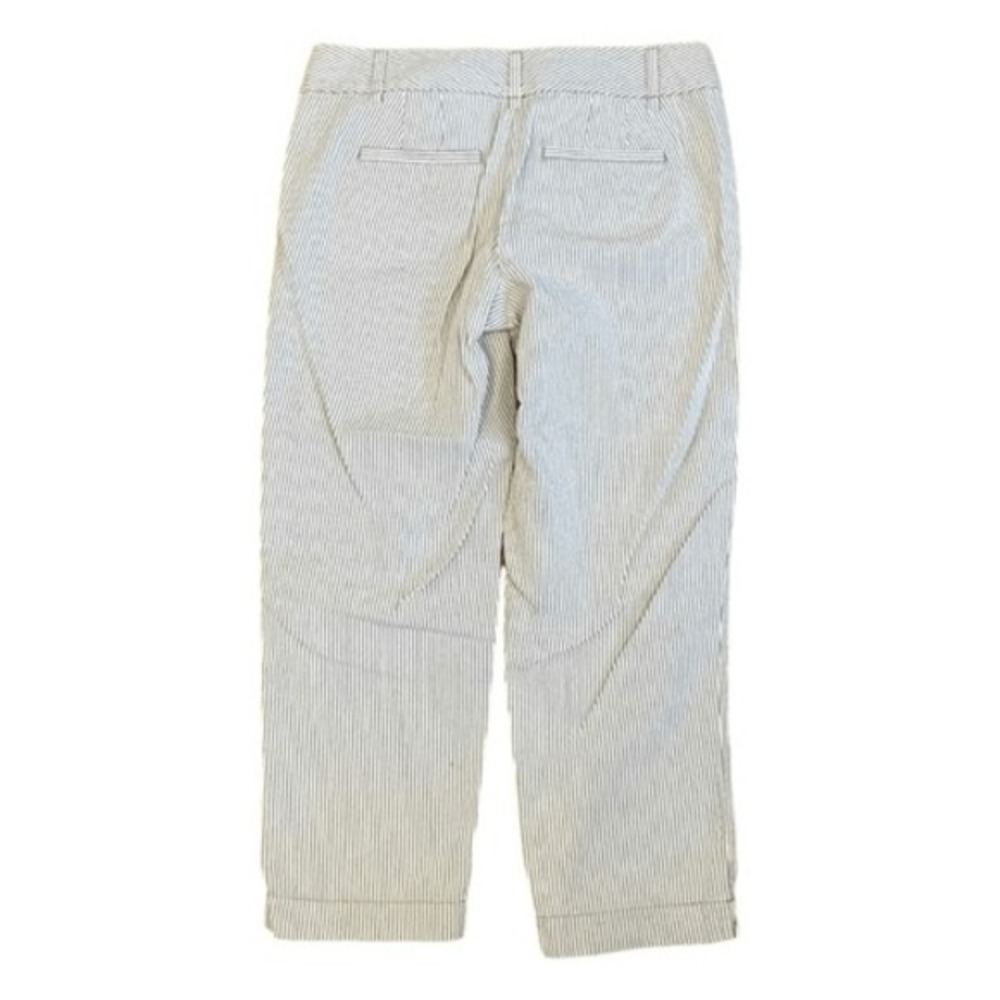 Loft Original Crop Seersucker Pants Tan White Stripe Knit Mid-Rise 2 - Picture 2 of 7